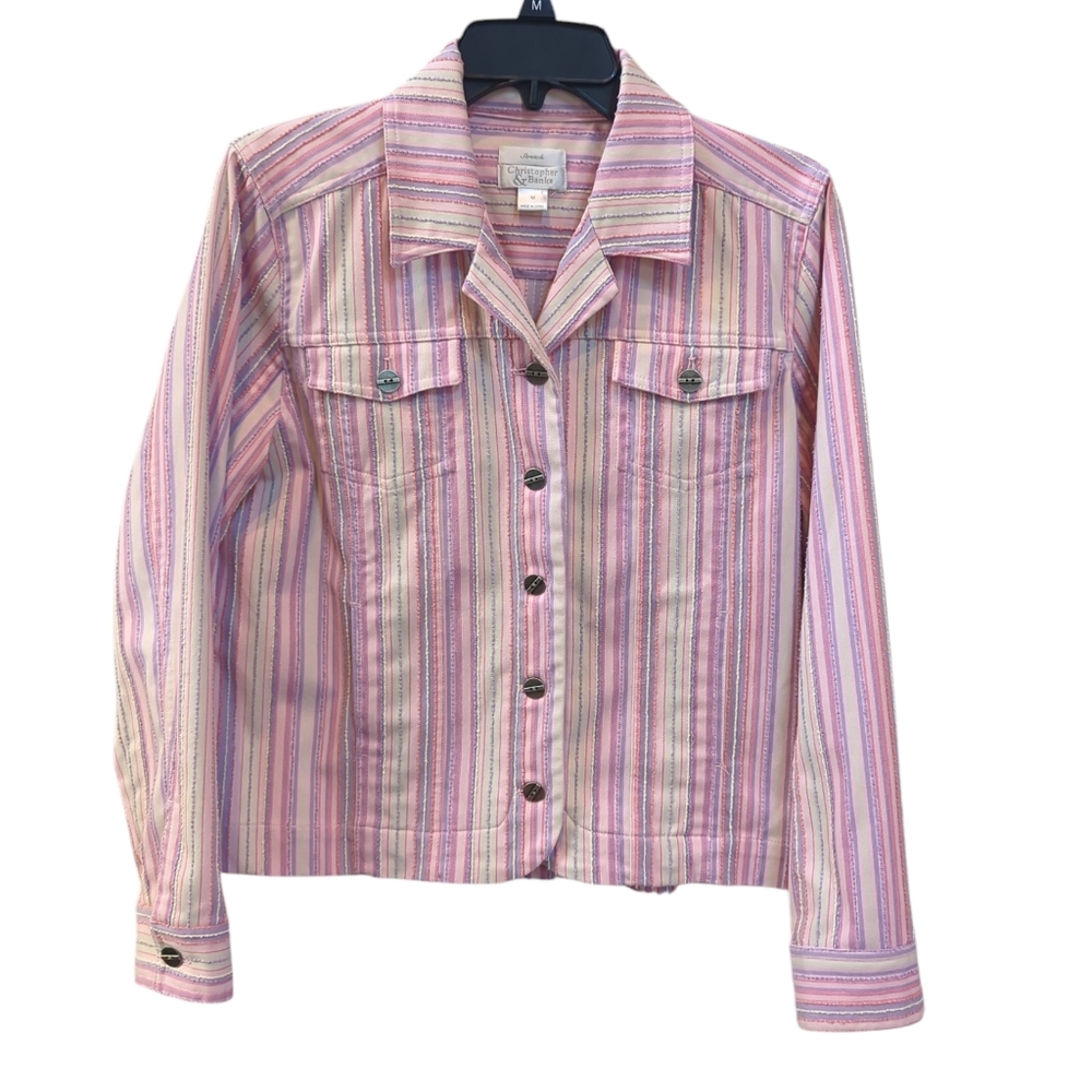 Christopher & Banks Pastel Striped Lightweight Jean Style Jacket. Medium